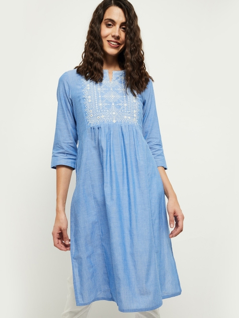 

max Women Blue Yoke Design Thread Work Kurta