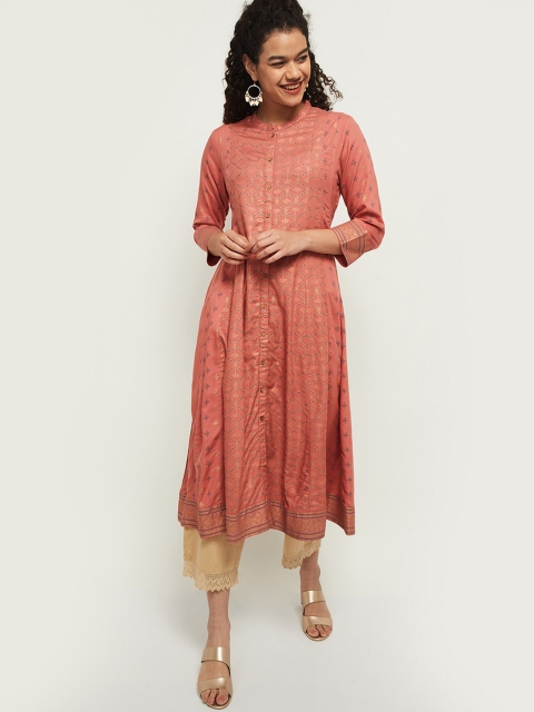 

max Women Peach-Coloured Ethnic Motifs Embellished Flared Kurta