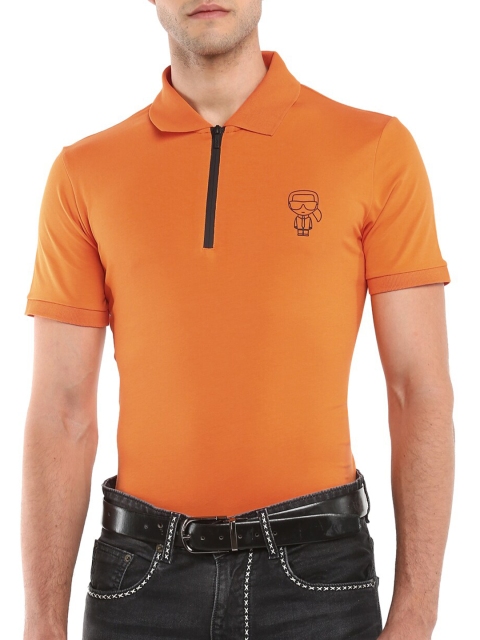 

LAGERFELD Men Orange Polo Collar Slim Fit T-shirt