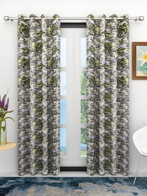 

Athom Trendz Green & Off White Set of 2 Floral Door Curtain