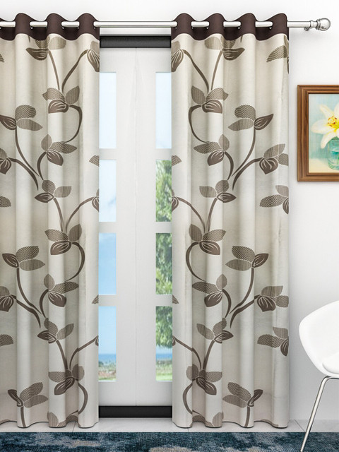 

Athom Trendz White & Brown Floral Door Curtain