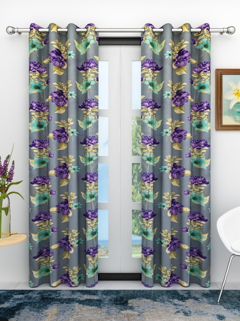 

Athom Trendz Green & Violet Set of 2 Floral Door Curtain