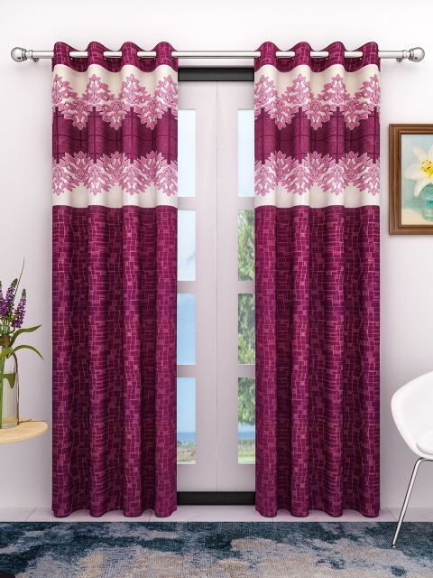 

Athom Trendz Magenta & White Set of 2 Floral Door Curtain