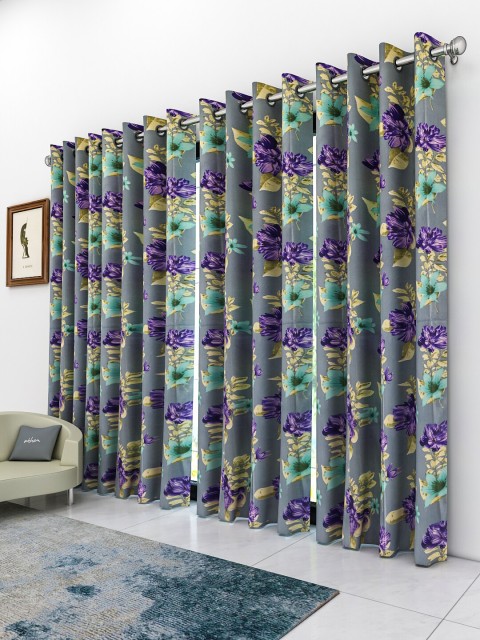 

Athom Trendz Grey Floral Printed Set Of 4 Single Door Curtains
