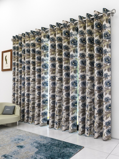

Athom Trendz Navy Blue & White Floral Printed Set of 4 Door Curtain