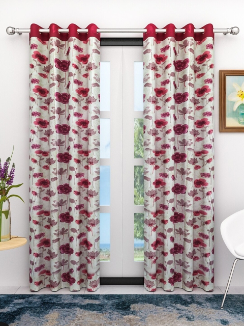 

Athom Trendz Eazy Home White & Red Set of 2 Floral Door Curtain