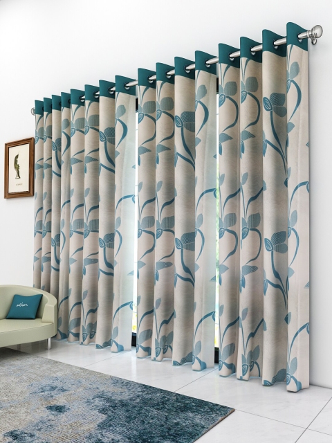 

Athom Trendz Teal & Beige Set of 4 Floral Door Curtain