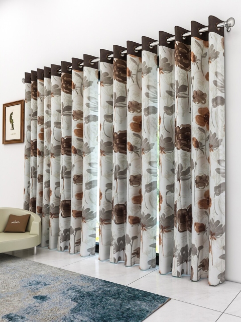 

Athom Trendz Off-White Floral Set Of 4 Regular Door Curtain