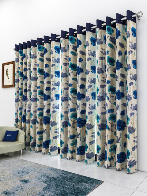 

Athom Trendz Beige & Blue Set of 4 Floral Printed Door Curtain