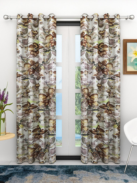 

Athom Trendz White & Brown Set of 2 Floral Door Curtain