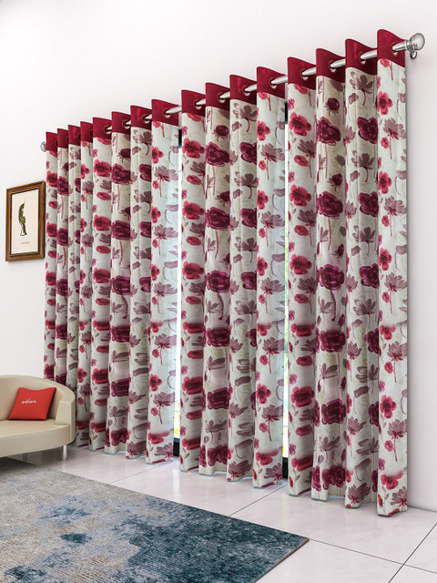 

Athom Trendz Off White & Red Set of 4 Floral Door Curtain