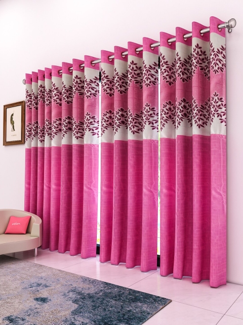

Athom Trendz Pink & Cream-Coloured Set of 4 Floral Door Curtain