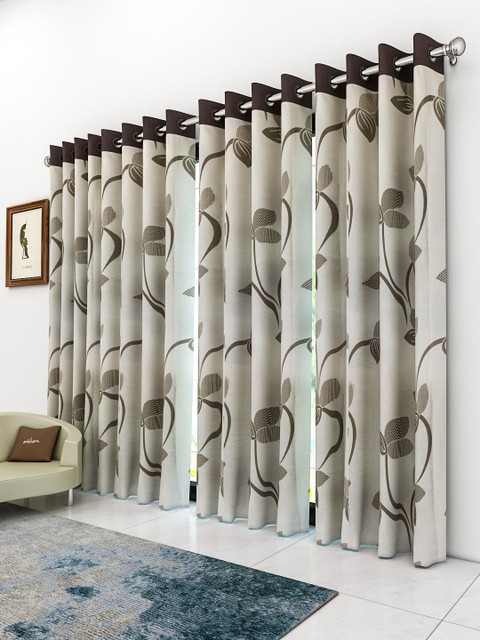 

Athom Trendz Beige & Coffee Brown Set of 4 Floral Printed Door Curtain