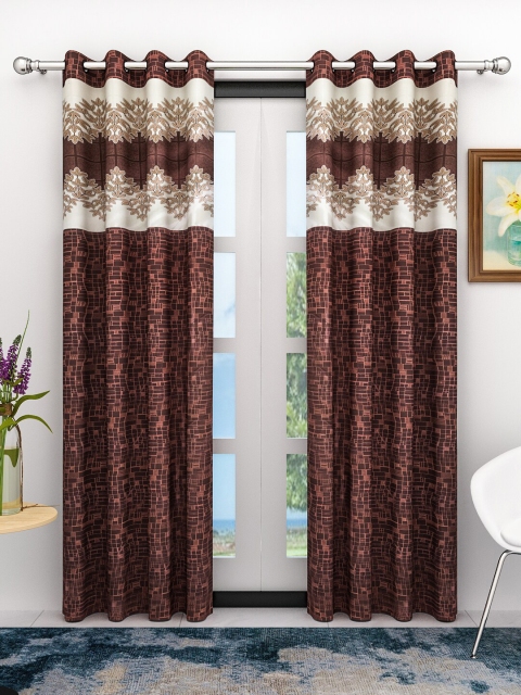 

Athom Trendz Cream-Coloured & Brown Set of 2 Floral Door Curtain