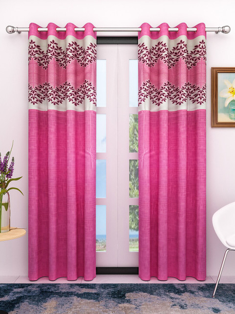 

Athom Trendz Pink & Cream-Coloured Set of 2 Floral Printed Door Curtain