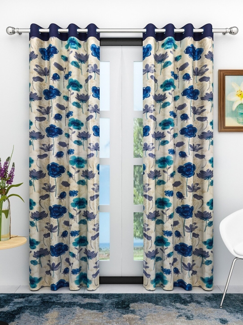 

Athom Trendz White & Blue Set of 2 Floral Door Curtain