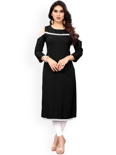 

KALINI Women Black Cold-Shoulder Sleeves Solid Kurta