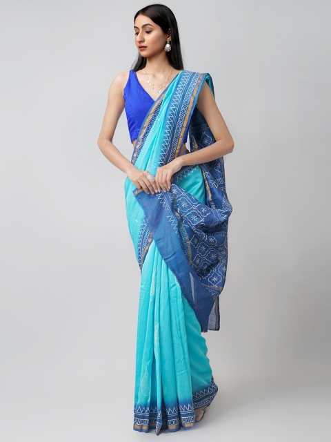 

Unnati Silks Women Blue & White Ethnic Motifs Zari Silk Cotton Chanderi Saree