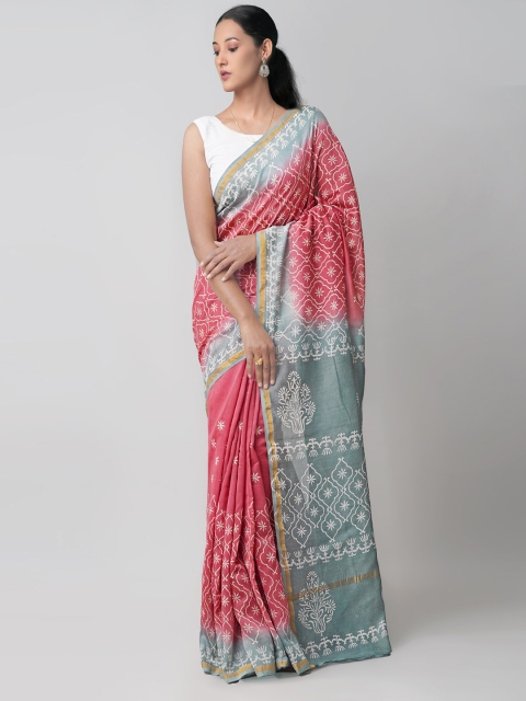 

Unnati Silks Maroon & Grey Ethnic Motifs Printed Silk Cotton Chanderi Saree