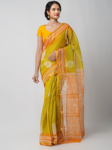 

Unnati Silks Green & Orange Ethnic Motifs Pure Cotton Kota Saree