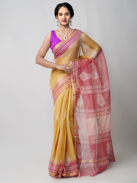 

Unnati Silks Brown & Pink Ethnic Motifs Pure Cotton Kota Saree