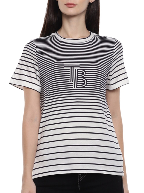 

Ted Baker Women Black & White Striped Pure Cotton T-shirt