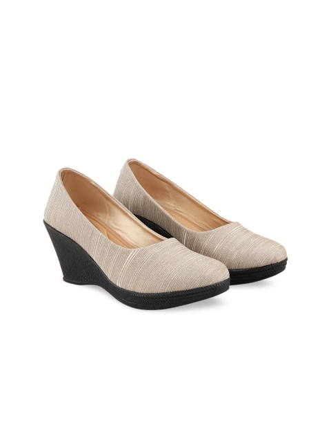 

THE WHITE POLE Beige Textured with Shimmer Wedge Pumps