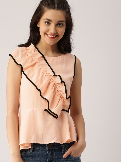 

DressBerry Women Peach-Coloured Solid Peplum Top