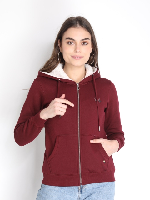 

LURE URBAN Women Maroon Printed Hooded Sweatshirt