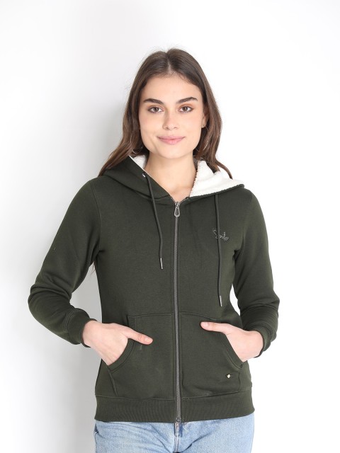 

LURE URBAN Women Green Hooded Winter Sweatshirt