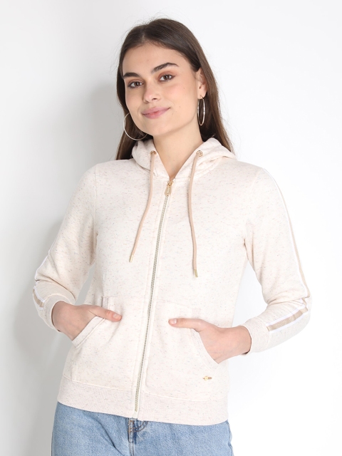 

LURE URBAN Women Cream-Coloured Solid Hooded Sweatshirt