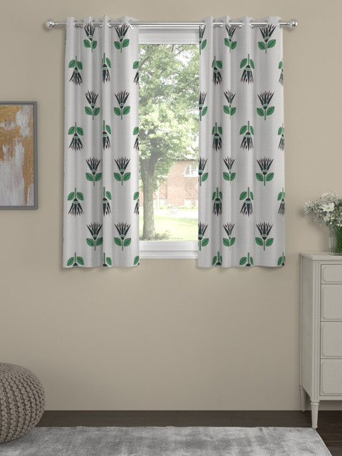 

LA VERNE White & Green Set of 2 Floral Window Curtain