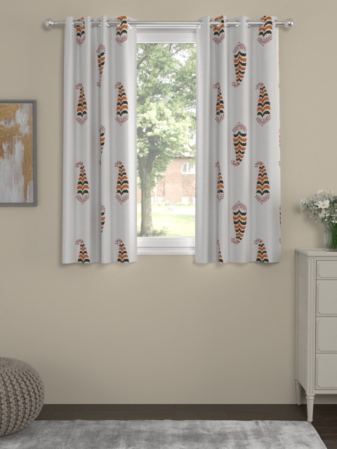 

LA VERNE Set Of 2 White Printed Ethnic Motif Cotton Window Curtain