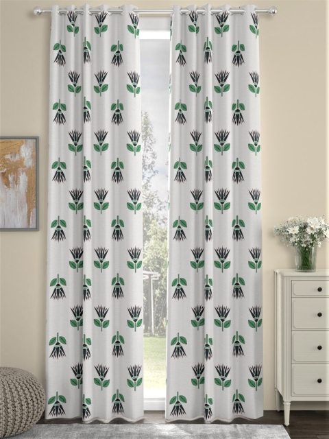 

LA VERNE Green & White Floral Printed Set of 2 Cotton Door Curtain