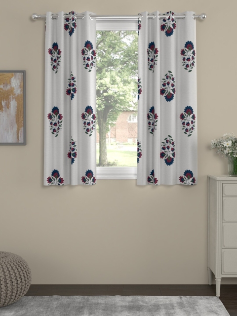 

LA VERNE White & Blue Set of 2 Ethnic Motifs Window Curtain