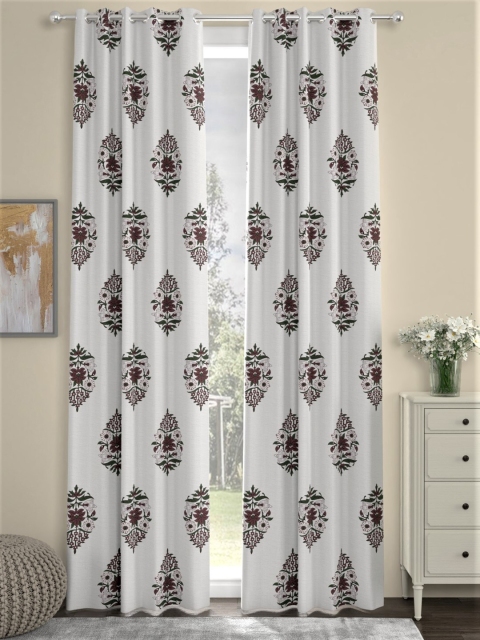 

LA VERNE Cotton White & Purple Set of 2 Hand Block Ethnic Motifs Printed Door Curtains