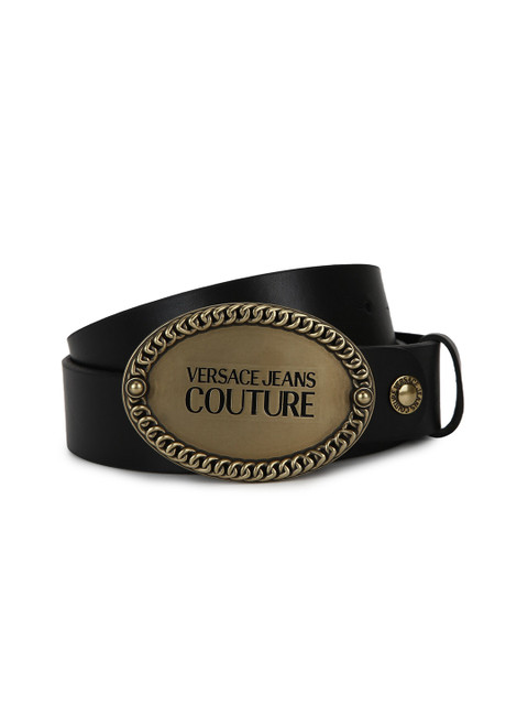 

Versace Jeans Couture Men Black & Gold Solid Slider Buckle Leather Belt