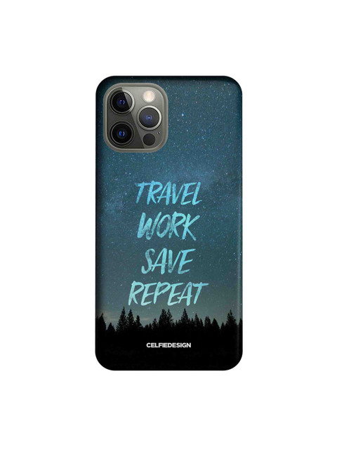 

CelfieDesign Teal Blue & Black Travel Work Save Repeat iPhone 12 Pro Slim Back Case