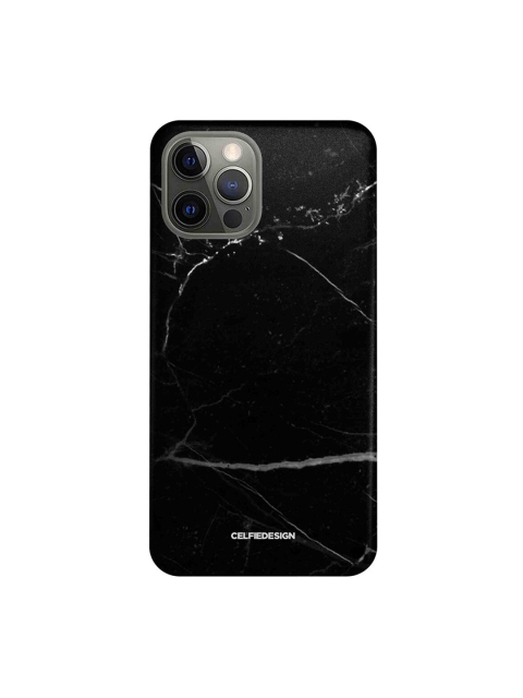 

CelfieDesign Black & Grey Marble Noir iPhone 12 Pro Slim Back Case, Blue