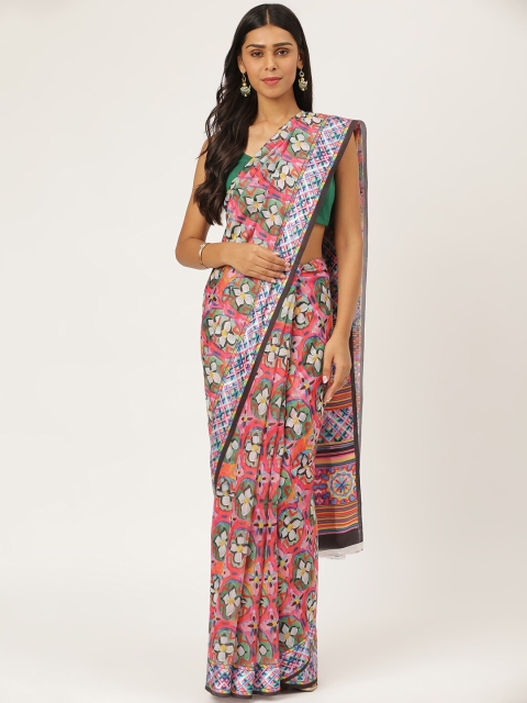 

KARAGIRI Pink & Green Floral Saree
