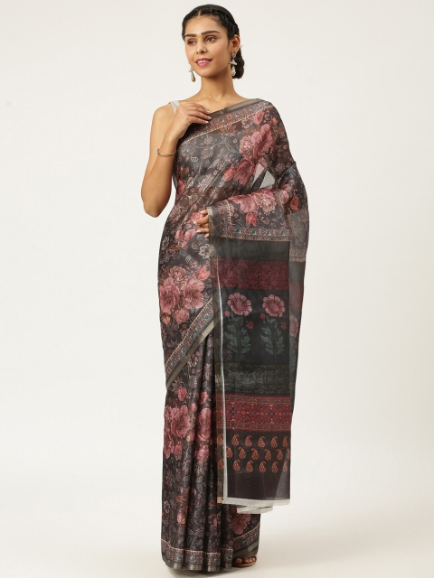 

KARAGIRI Women Black & Pink Floral Saree