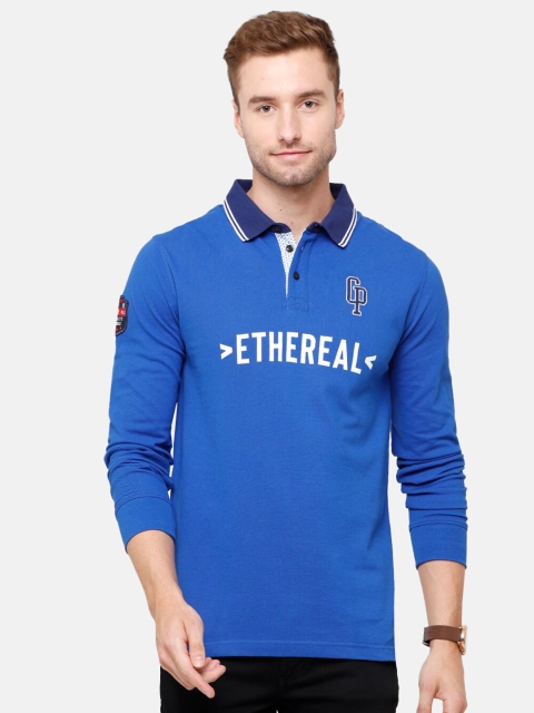 

Classic Polo Men Blue Typography Printed Polo Collar Slim Fit T-shirt