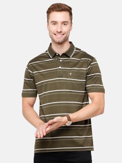 

Classic Polo Men Green Striped Polo Collar T-shirt