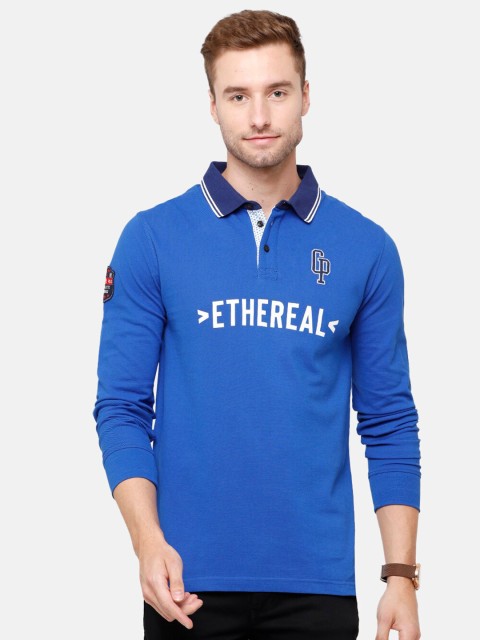 

Classic Polo Men Blue Typography Polo Collar Applique Slim Fit T-shirt
