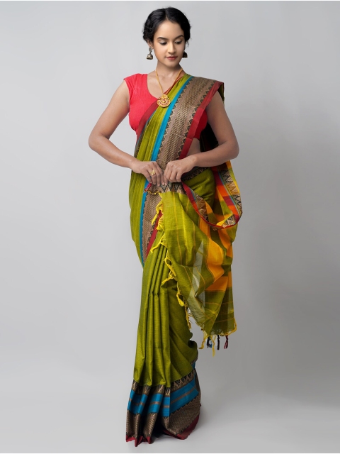 

Unnati Silks Green & Yellow Pure Cotton Narayan Peth Saree
