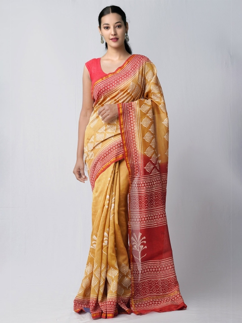 

Unnati Silks Brown & Red Ethnic Motifs Silk Cotton Chanderi Saree