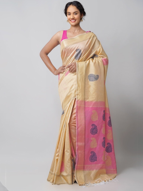 

Unnati Silks Brown & Pink Woven Design Linen Blend Jamdani Saree
