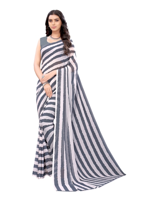 

Viva N Diva Women Grey and White Georgette Leheriya Saree
