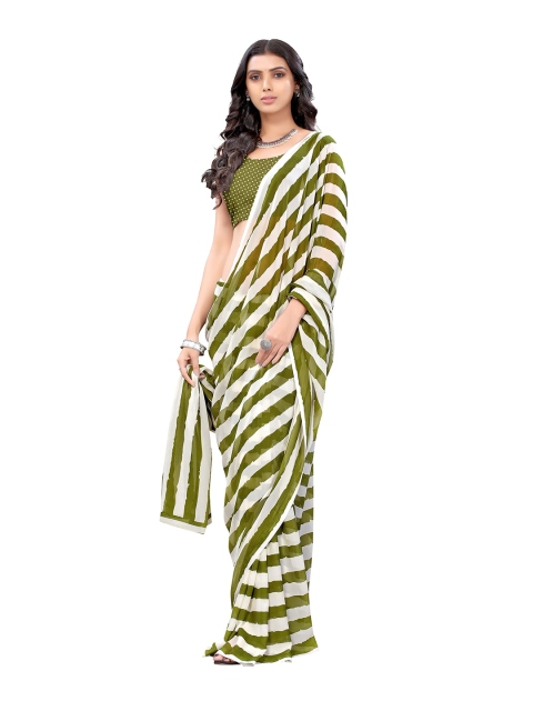 

Viva N Diva Green & White Leheriya Printed Poly Georgette Saree