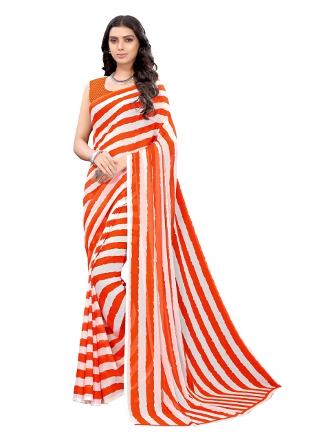 

Viva N Diva Orange & White Striped Georgette Striped Printed Saree
